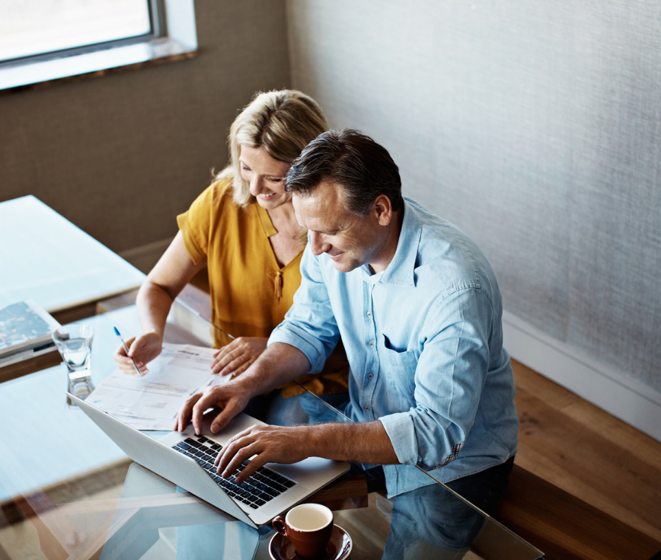 Couple talking at table