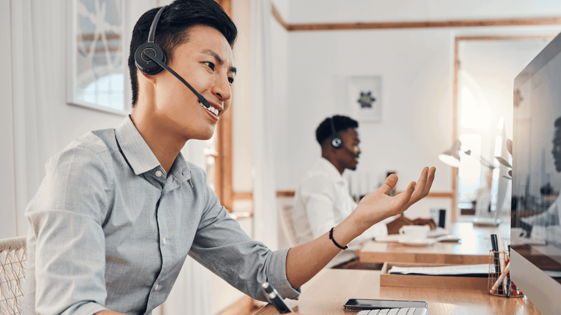 Man on a call | Featured image for the medical on hold messages blog